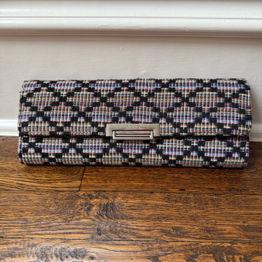 BCBG Carlie Clutch Multi-Color Woven Crossbody Purse Convertible Bag